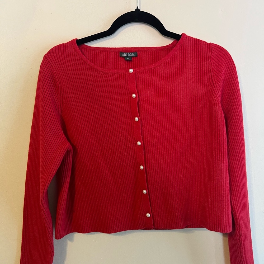 Wild Fable Red Long Sleeve Button-Up Top